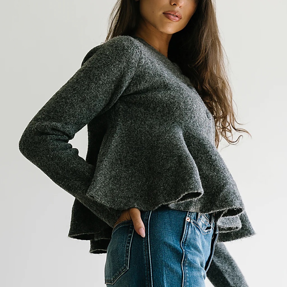 Bohme Charcoal Women's Peplum Cardigan - Picture 3 of 7